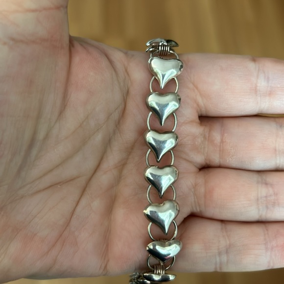 Vintage Heart Link Sterling Silver Bracelet 925 - Picture 3 of 10